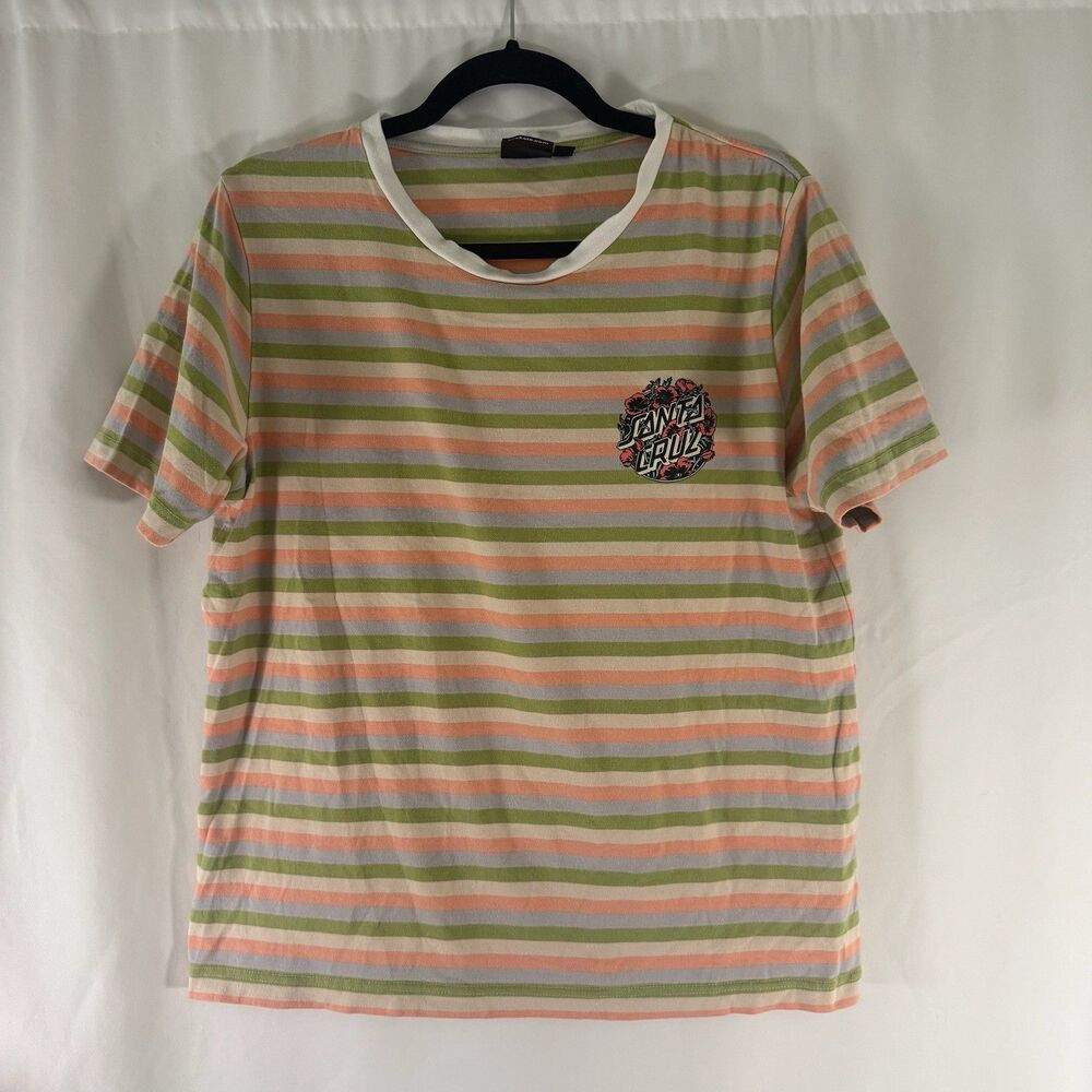 Santa Cruz T-Shirt Women's Medium Multicolor Striped Graphic Print Crewneck